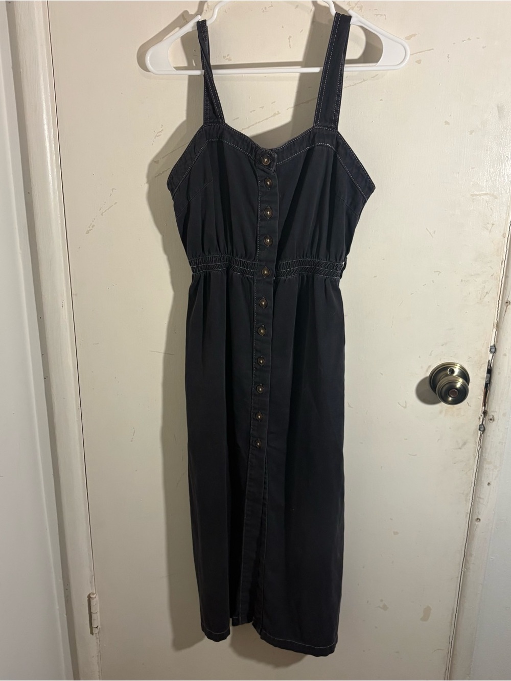 UO Urban Outfitters BDG Black Denim Button Front Midi Dress W/ Adjustable Straps